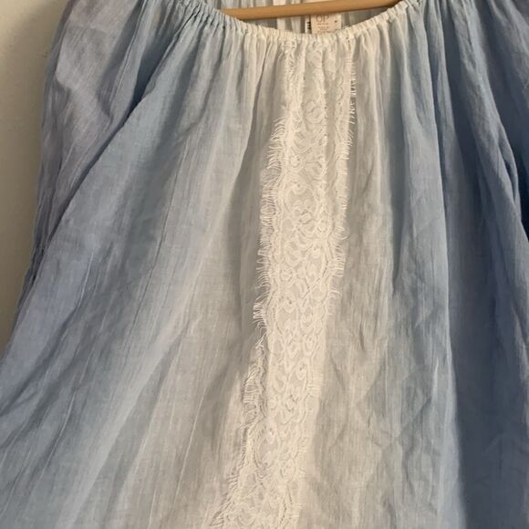 Chicos ombre blue peasant style gauzy lace blouse size 0P 100% cotton - Picture 3 of 8
